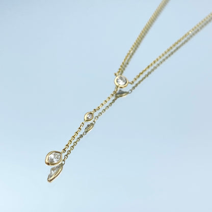 Marquise-Cut and Round-Cut Diamond Lariat Necklace in 14K Yellow Gold - L and L Jewelry