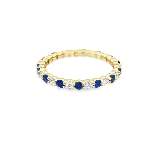 Alternating Blue Sapphire and Diamond Eternity Ring in 14K Gold