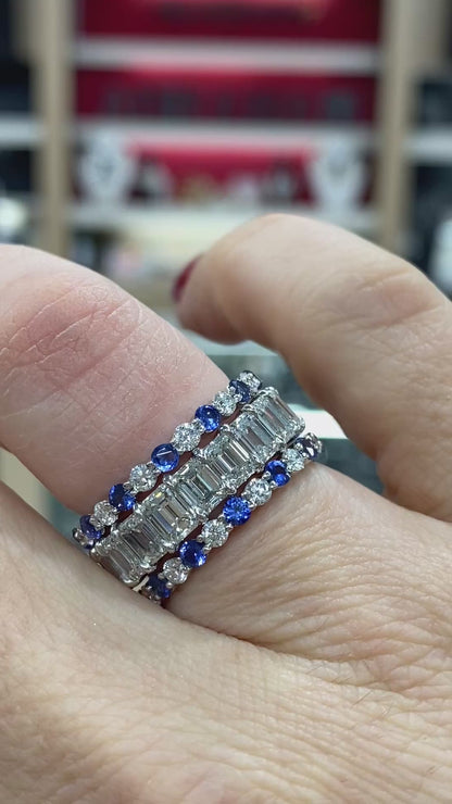 Alternating Blue Sapphire and Diamond Eternity Ring in 14K Gold