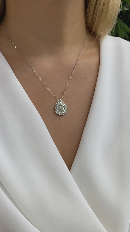 Teardrop Statement Pendant Necklace in 14K White Gold