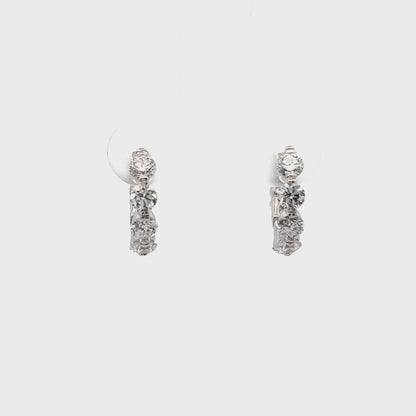 Mini Floating Diamond Huggie Earrings in 14K White Gold