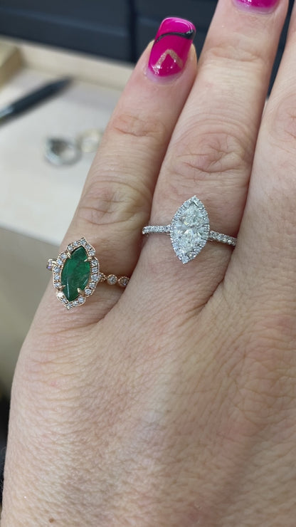 Marquise-Cut with Halo Diamond Engagement Ring in 14K White Gold