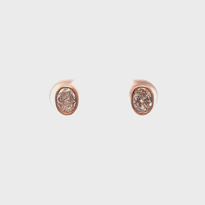 Oval-Cut Diamond Bezel-Set Studs in 14K Rose Gold