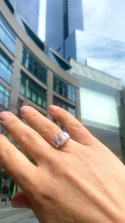 Three-Stone Emerald-Cut Diamond Engagement Ring in Platinum