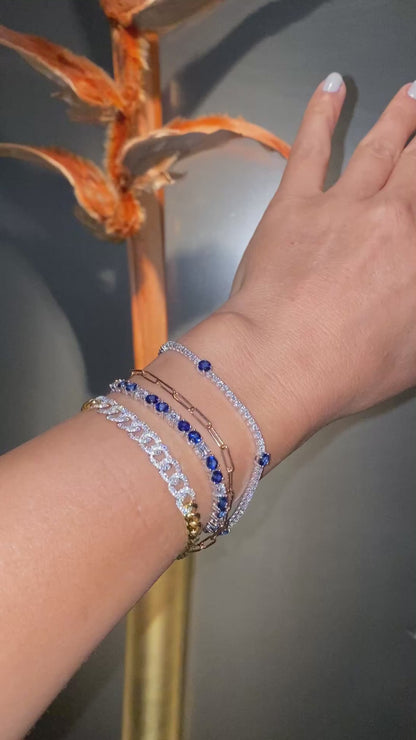 Alternating Round Diamond and Sapphire Tennis Bracelet in 14K Gold