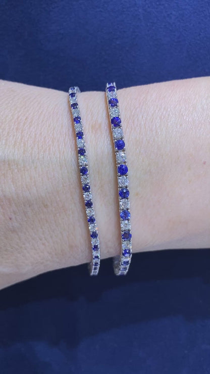 Alternating Blue Sapphire and Diamond Tennis Bracelet in 14K White Gold