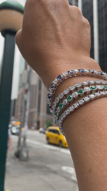 Alternating Emerald and Diamond Tennis Bracelet in 14K White Gold