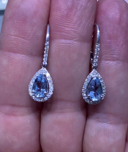 Aquamarine and Diamond Tear Drop Earrings in 14K White Gold