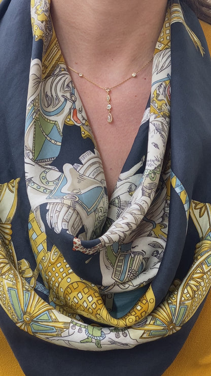 Marquise-Cut and Round-Cut Diamond Lariat Necklace in 14K Yellow Gold