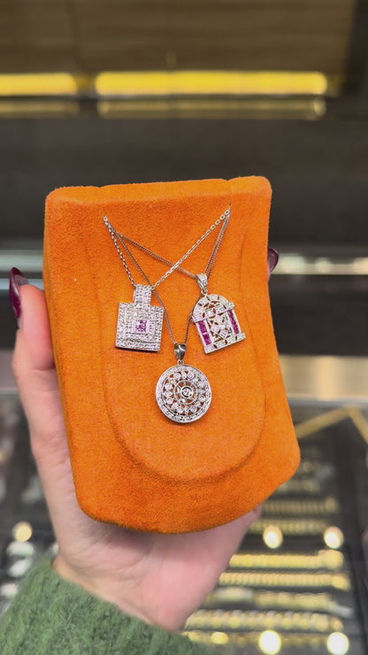 Vintage Art Deco Sun Pendant Necklace in 14K White Gold