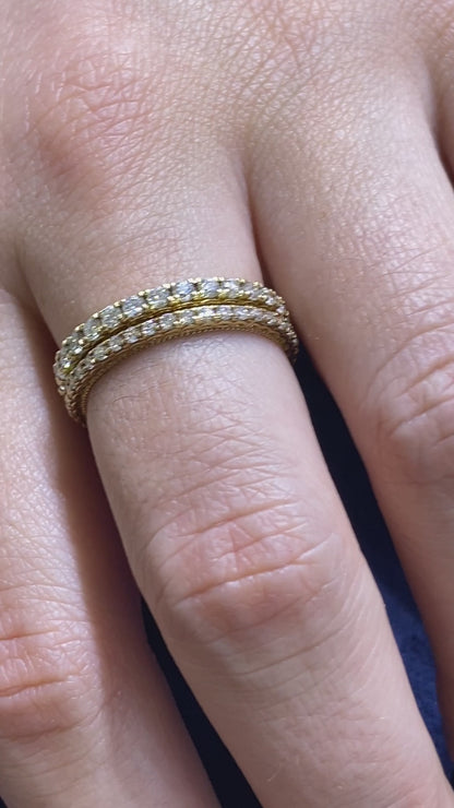 Milgrain Filigree Round-Cut Thin Diamond Eternity Ring in 14K Yellow Gold