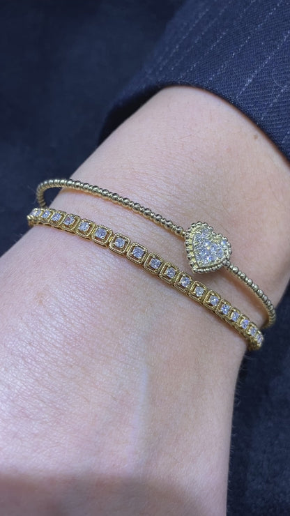 Diamond Heart Flexible Bangle Bracelet in 14K Yellow Gold