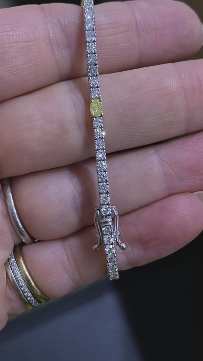 Alternating Fancy Yellow Diamond Tennis Bracelet in 14K White Gold