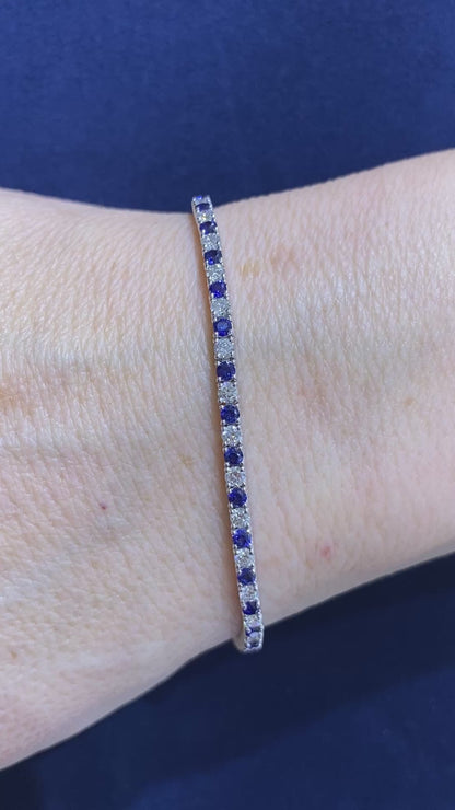 Alternating Blue Sapphire and Diamond Tennis Bracelet in 14K White Gold