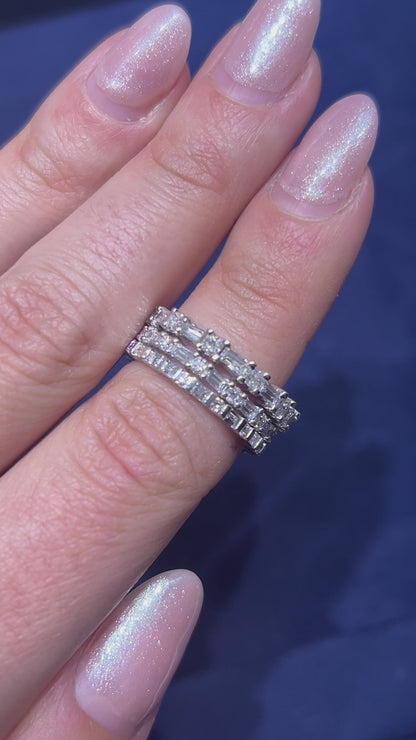 Baguette-Cut and Round-Cut Diamond Eternity Ring in 14K White Gold