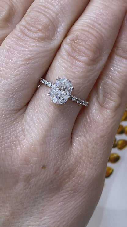 Oval-Cut Diamond Engagement Ring Micro-Pave Side Stones in 14K White Gold