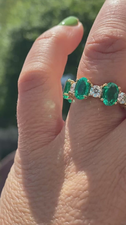 Emerald and Diamond Eternity Ring in 14K Yellow Ring