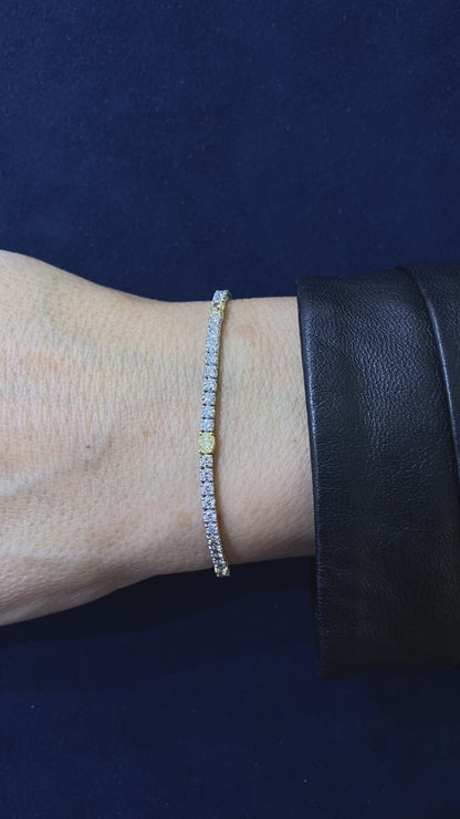 Alternating Fancy Yellow Diamond Tennis Bracelet in 14K White Gold