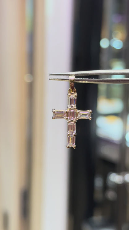Emerald Cut Diamond Cross in 14K Gold