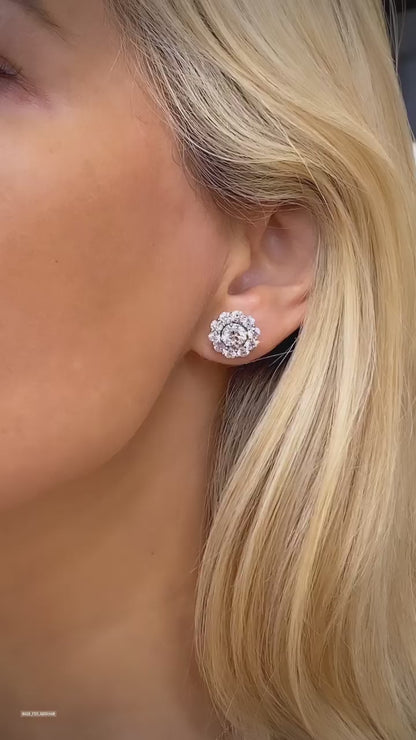 Floral Design Jacket Stud Earrings in 14K White Gold