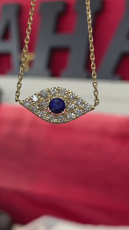 Evil Eye Sapphire and Diamond Pendant in 14K Yellow Gold