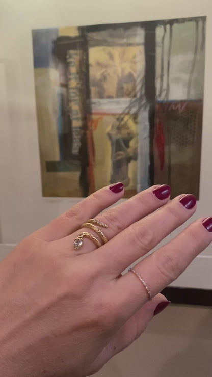 Snake Shape Ring with Marquis-Cut and Round-Cut Diamonds in 14K Yellow Gold