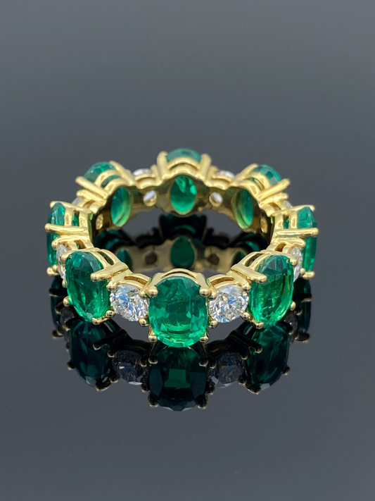 Emerald and Diamond Eternity Ring in 14K Yellow Ring - L and L Jewelry