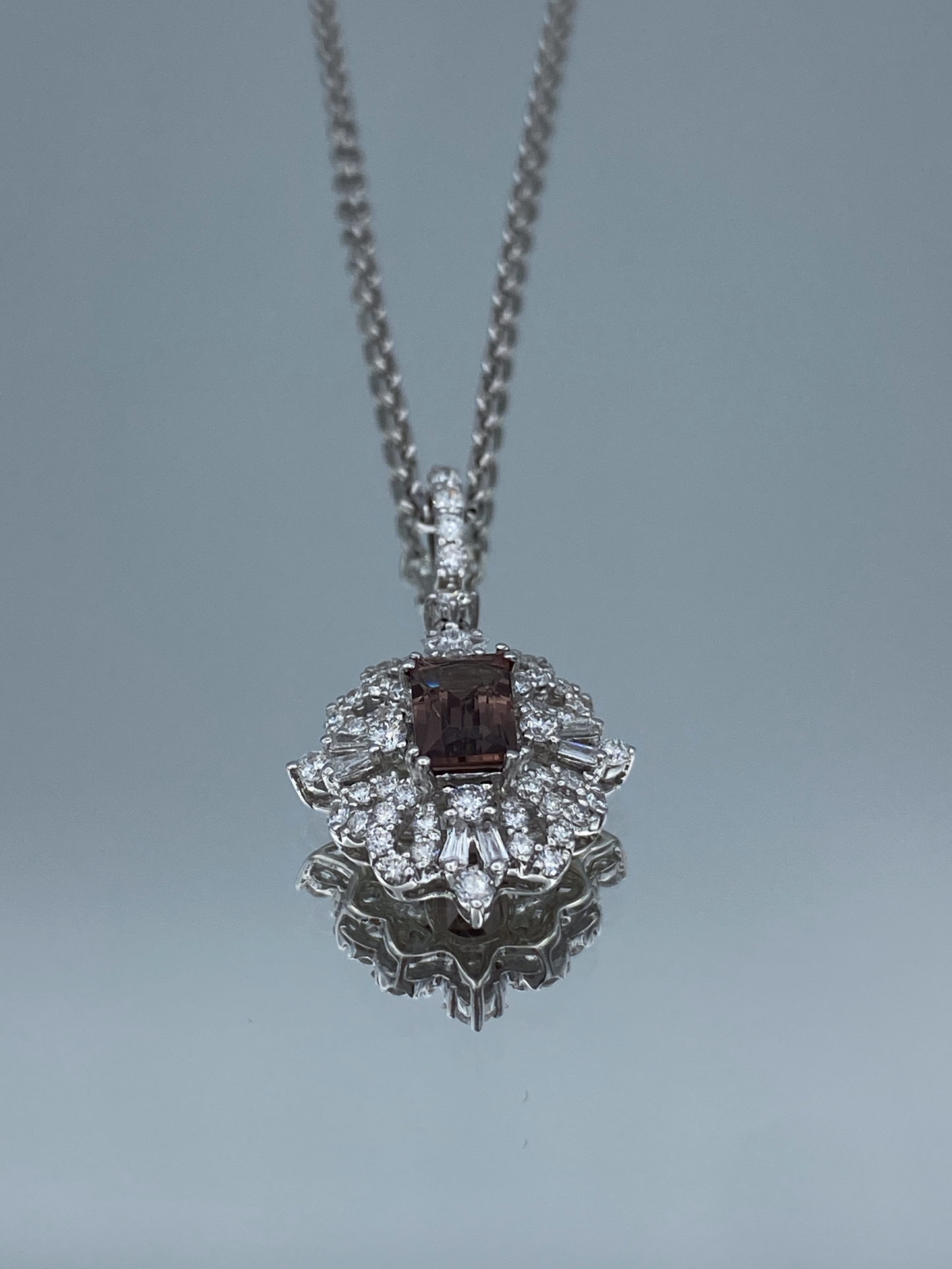 Emerald-Cut Tourmaline and Round-Cut Diamond Pendant in 14K & 18K White Gold - L and L Jewelry