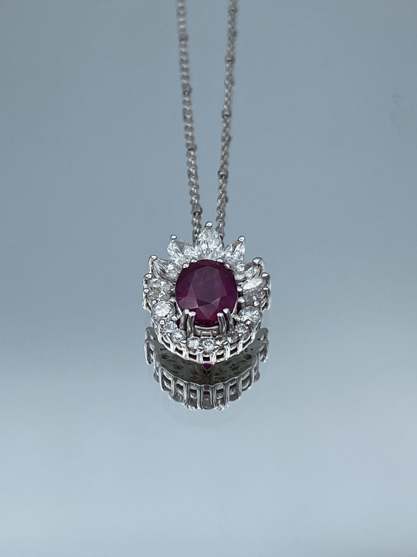 Ruby and Diamond Pendant Necklace in 14K White Gold - L and L Jewelry