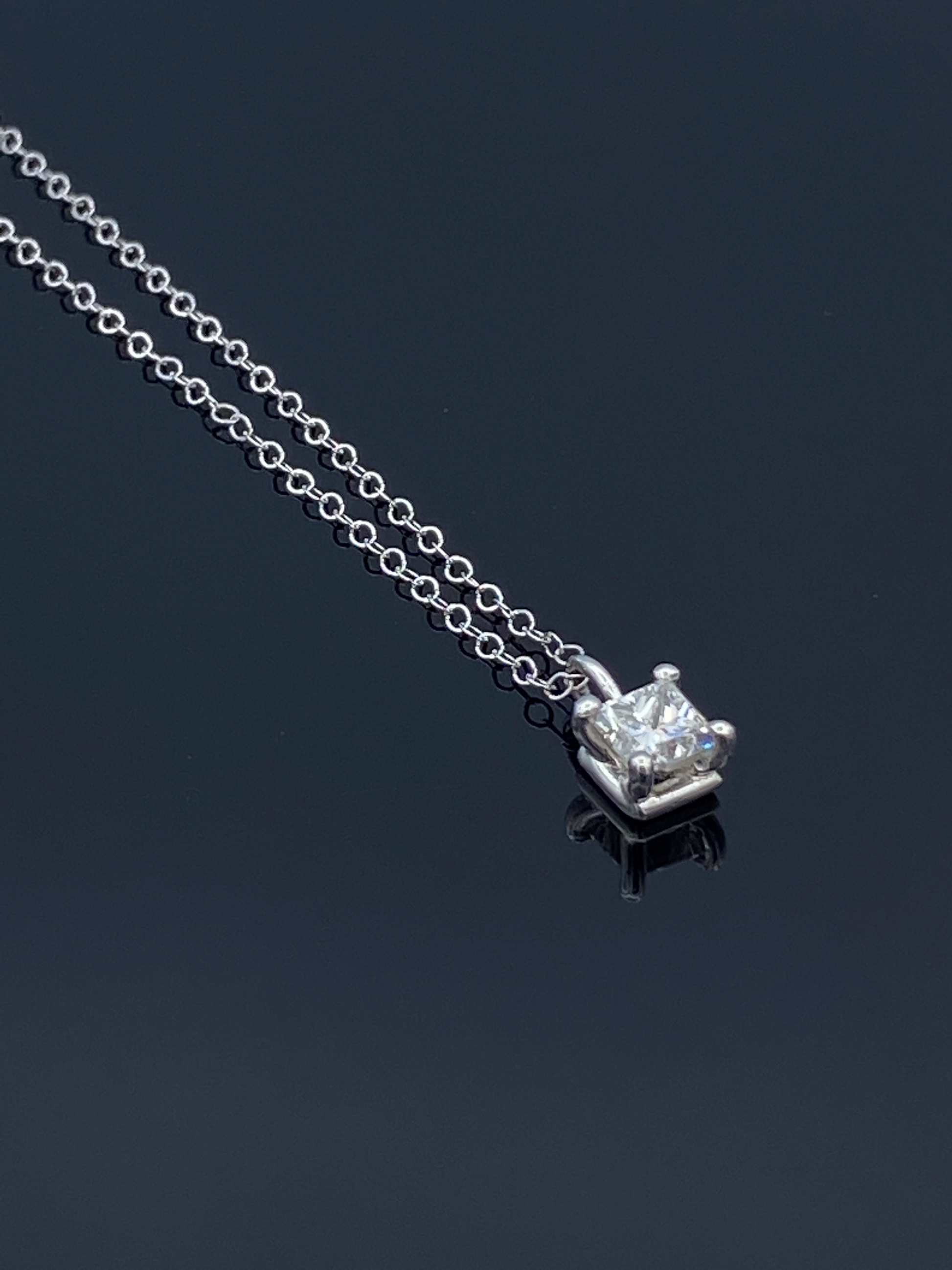 Solitaire Princess-Cut Diamond Pendant in 14K White Gold - L and L Jewelry