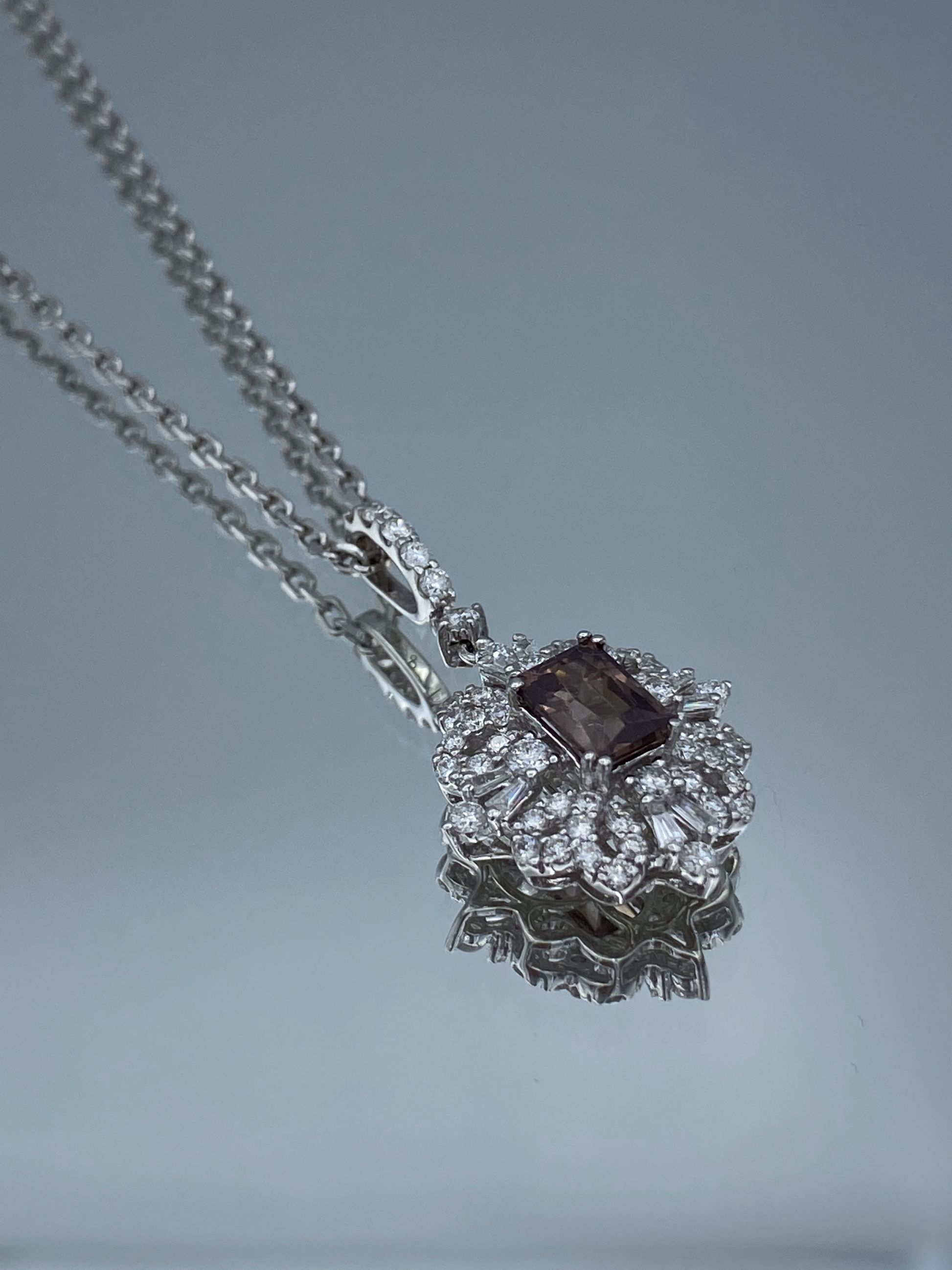 Emerald-Cut Tourmaline and Round-Cut Diamond Pendant in 14K & 18K White Gold - L and L Jewelry