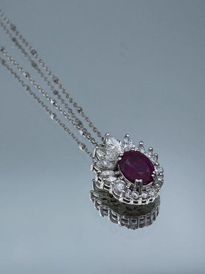 Ruby and Diamond Pendant Necklace in 14K White Gold - L and L Jewelry