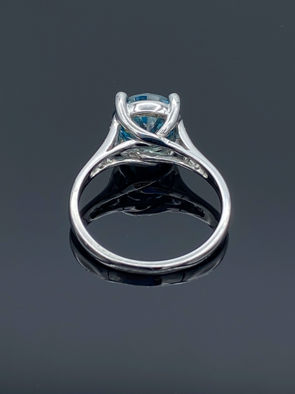 Round-Cut Blue Diamond Engagement Ring in 14K White Gold - L and L Jewelry