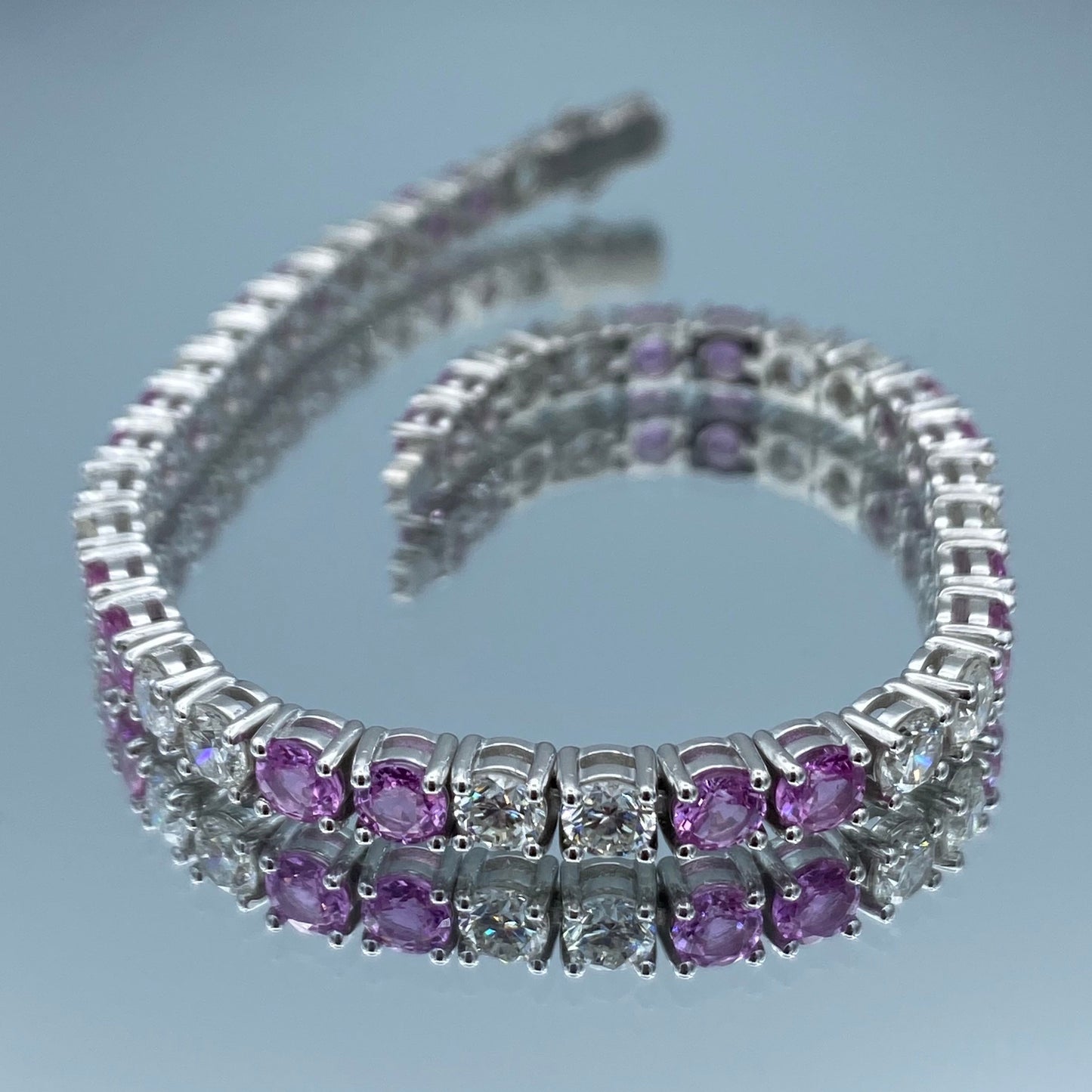 Pink Sapphire and Diamond Tennis Bracelet in 14K White Gold - L and L Jewelry