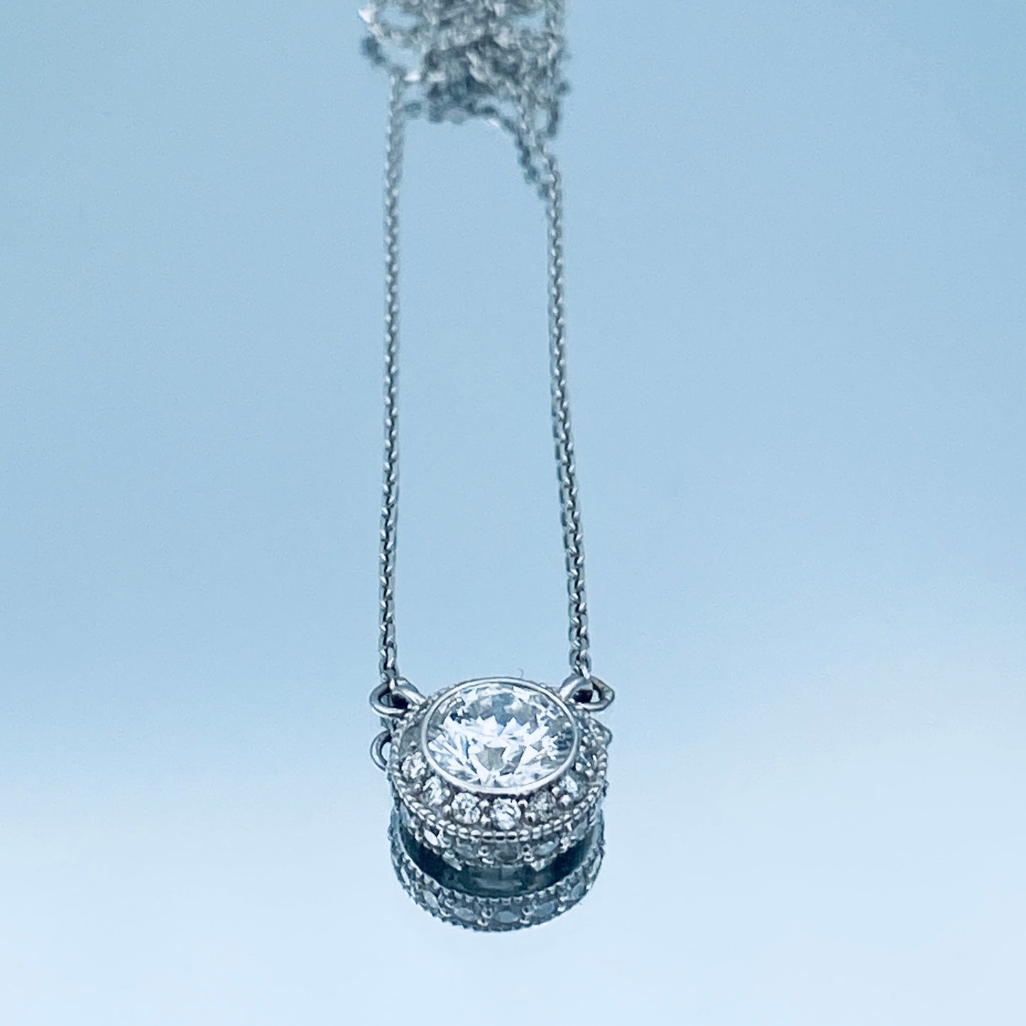 Halo Bezel-Set Round-Cut Diamond Pendant in 14K White Gold - L and L Jewelry