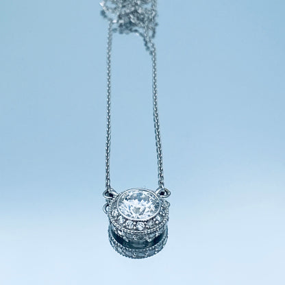 Halo Bezel-Set Round-Cut Diamond Pendant in 14K White Gold - L and L Jewelry