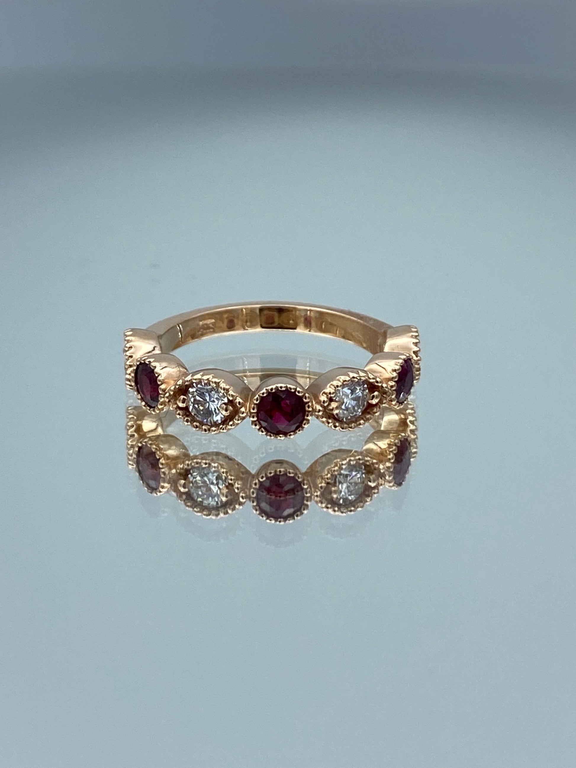 Round-Cut Ruby and Diamond Ring in 14K Rose Gold - L and L Jewelry