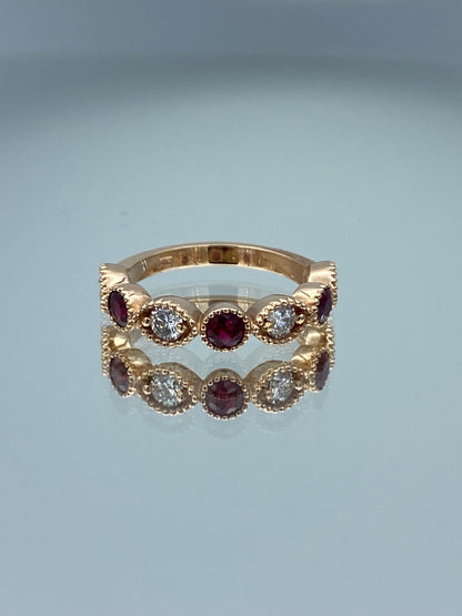 Round-Cut Ruby and Diamond Ring in 14K Rose Gold - L and L Jewelry