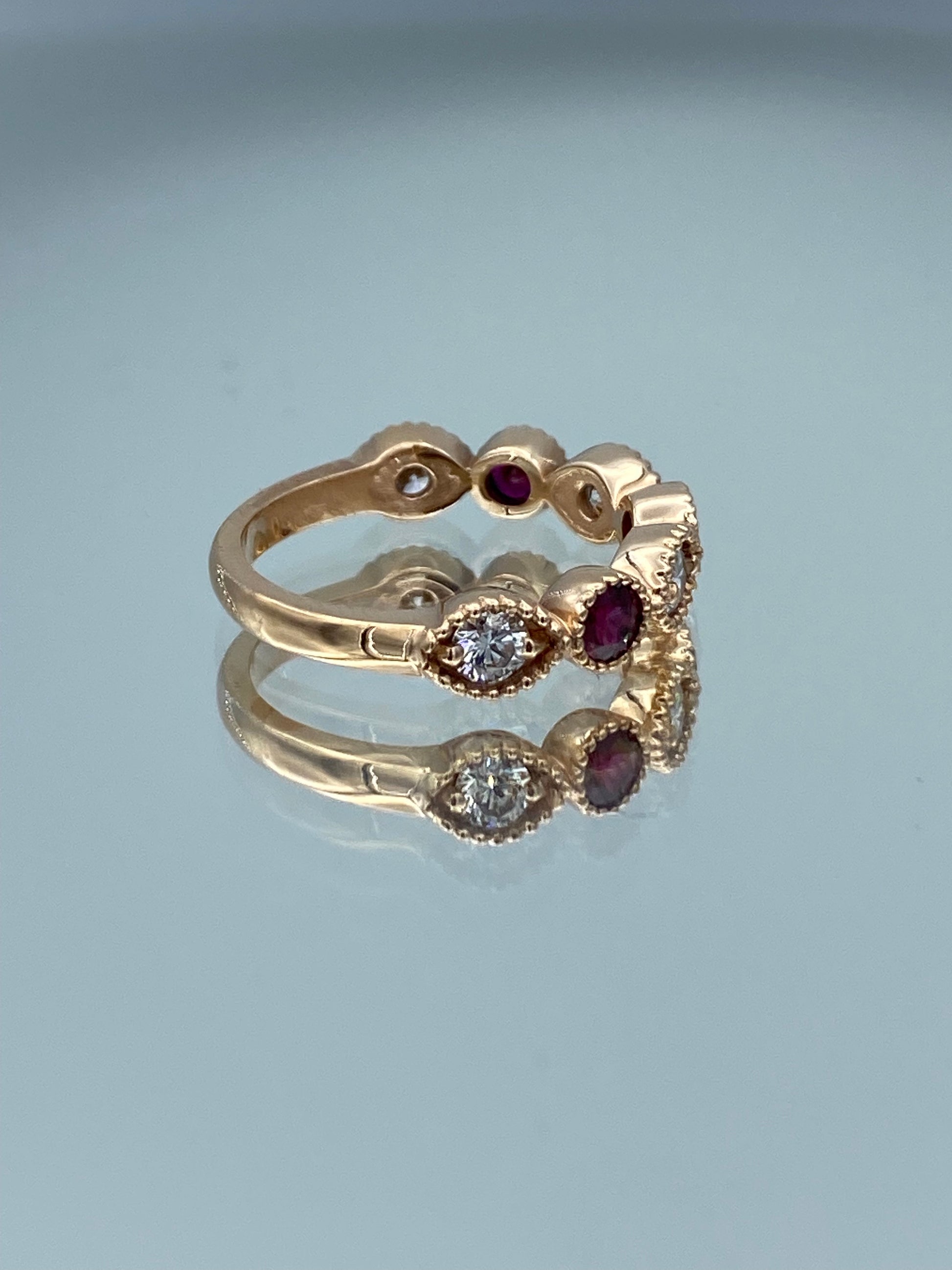 Round-Cut Ruby and Diamond Ring in 14K Rose Gold - L and L Jewelry