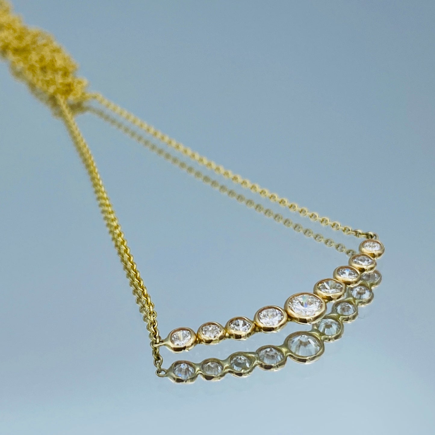 Graduated Curved Diamond Bar Necklace in 14K Yellow Gold - L and L Jewelry