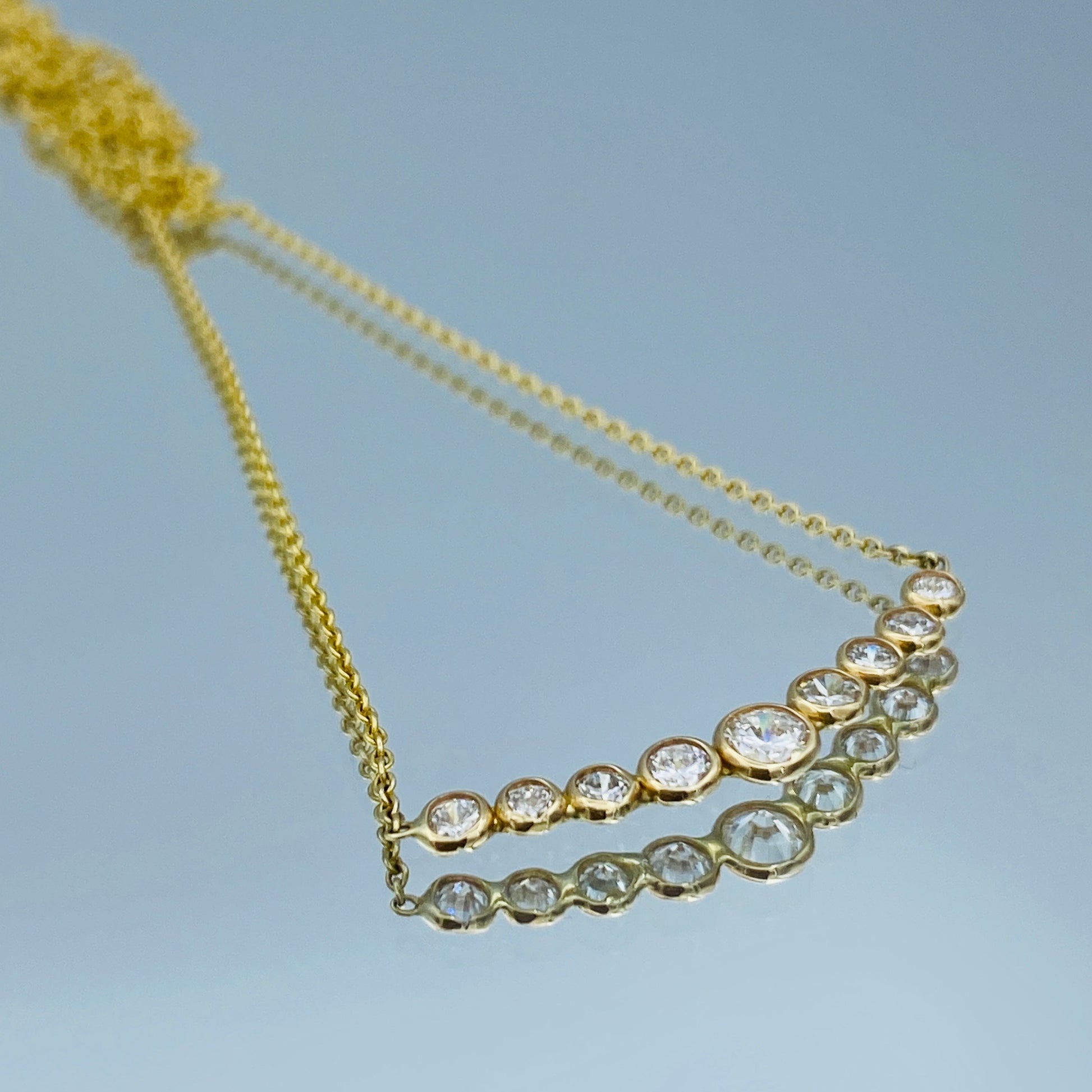 Graduated Curved Diamond Bar Necklace in 14K Yellow Gold - L and L Jewelry