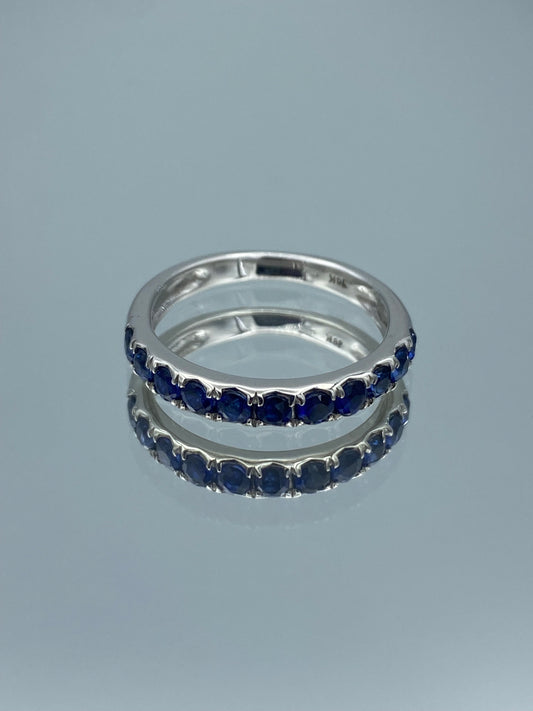 Round-Cut Sapphire Eternity Ring in 14K White Gold - L and L Jewelry