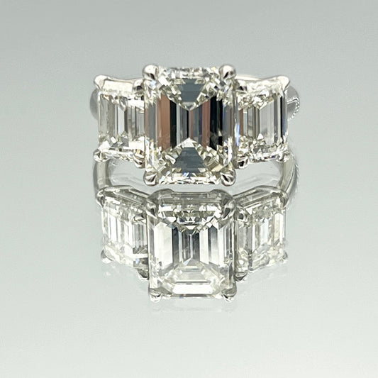 Three-Stone Emerald-Cut Diamond Engagement Ring in Platinum - L and L Jewelry