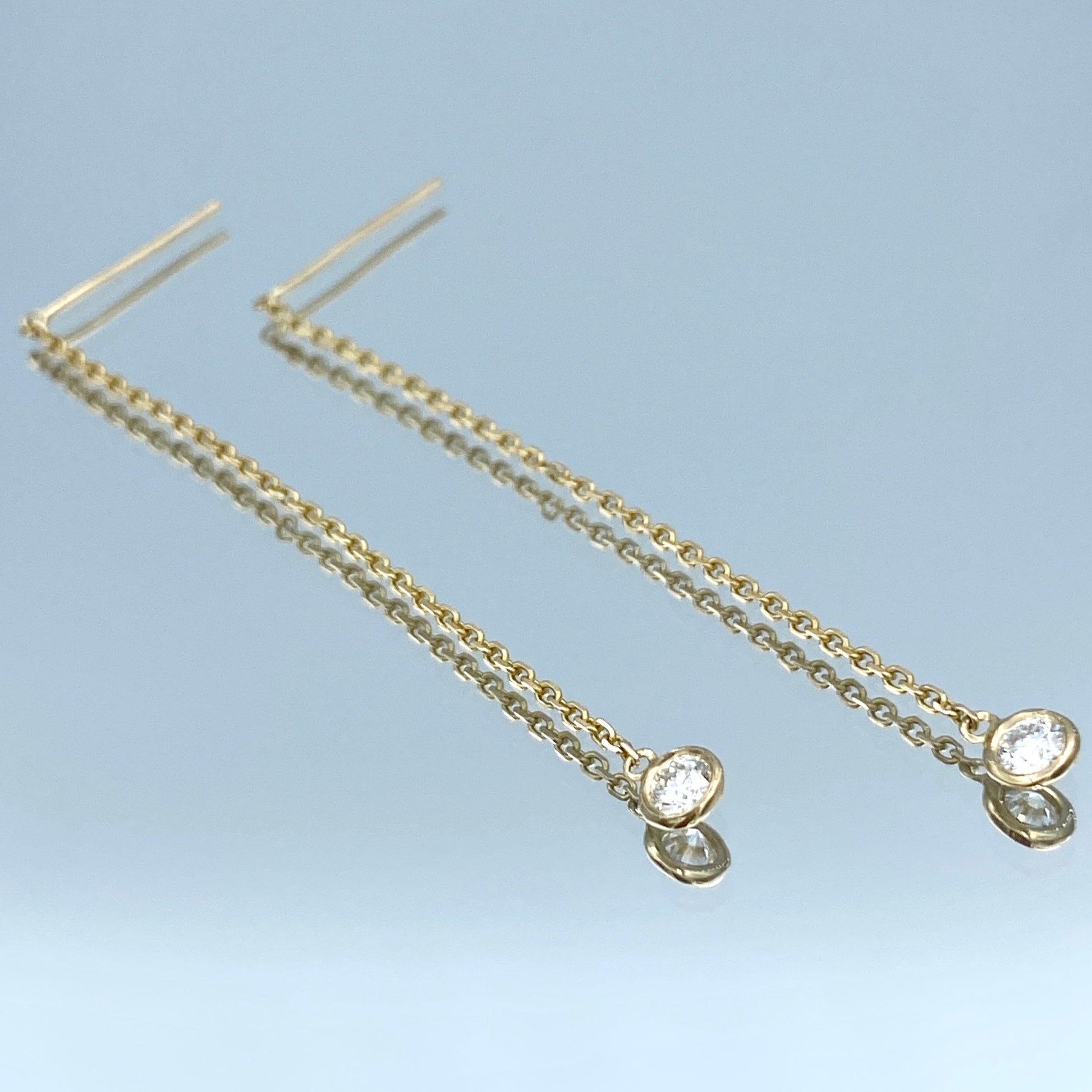 Linear Drop Diamond Statement Earrings in 14K Yellow Gold - L and L Jewelry