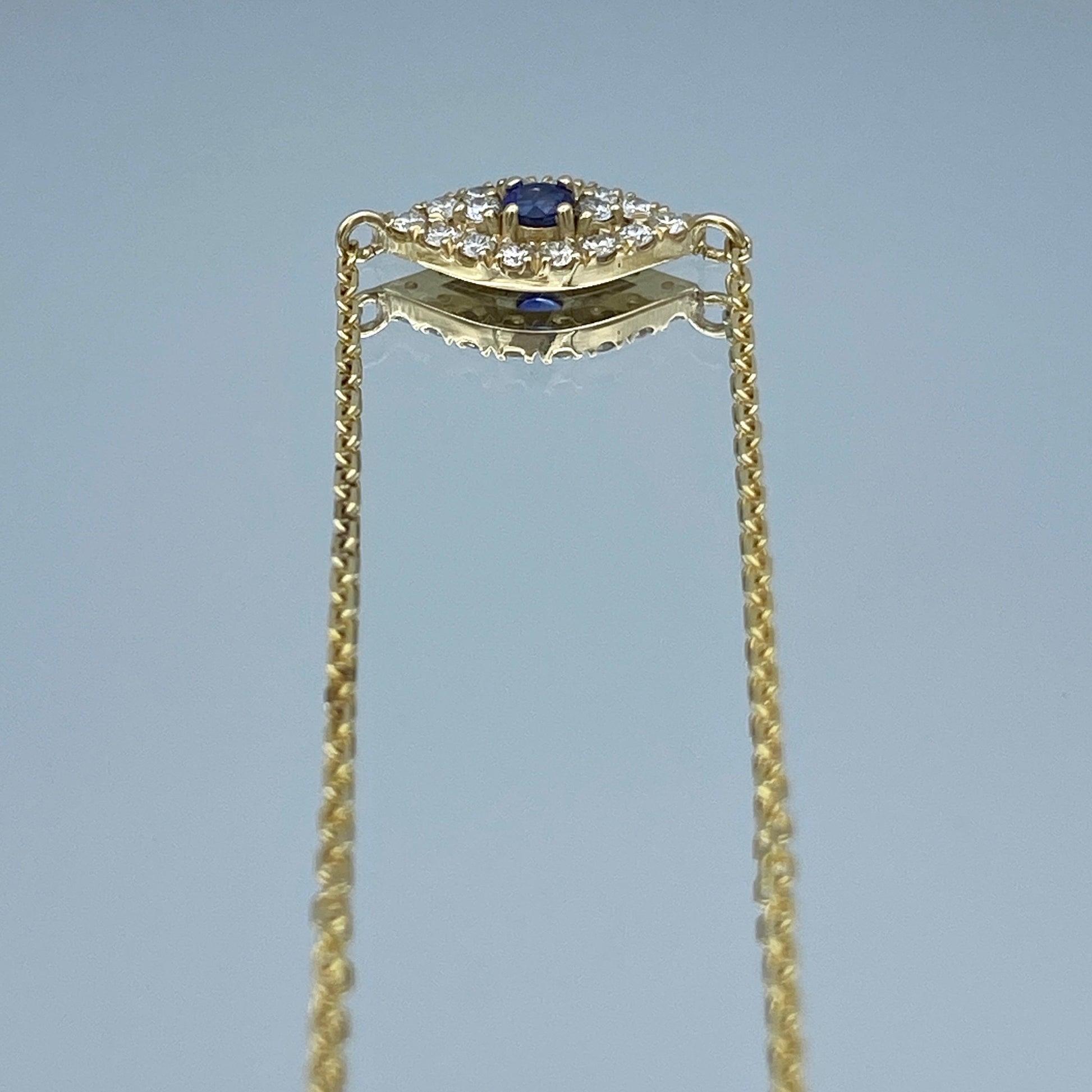 Evil Eye Sapphire and Diamond Pendant in 14K Yellow Gold - L and L Jewelry