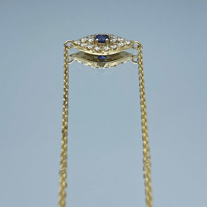 Evil Eye Sapphire and Diamond Pendant in 14K Yellow Gold - L and L Jewelry