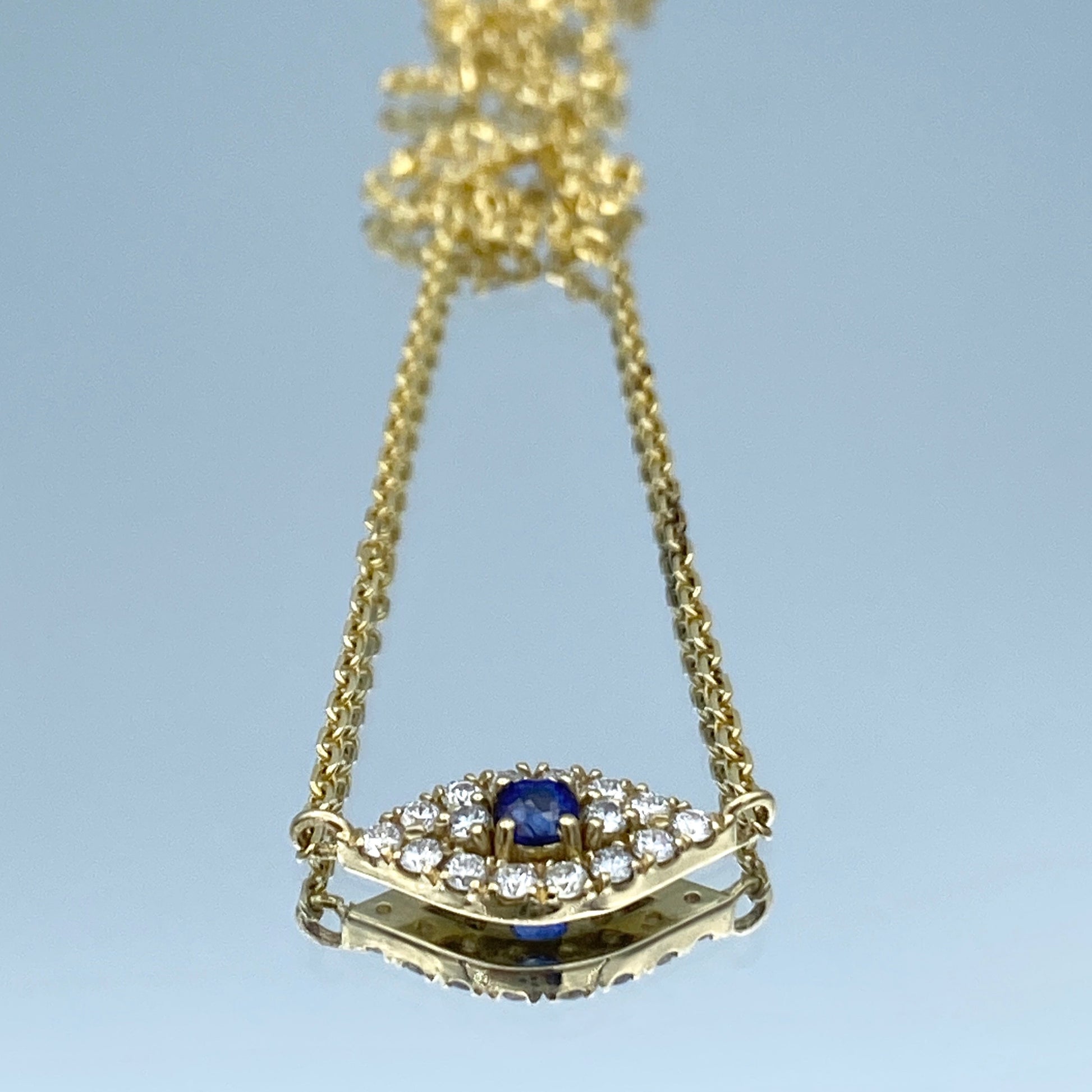 Evil Eye Sapphire and Diamond Pendant in 14K Yellow Gold - L and L Jewelry