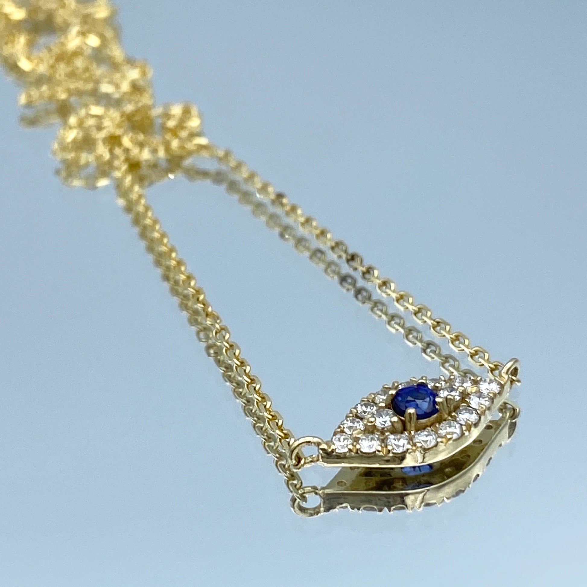 Evil Eye Sapphire and Diamond Pendant in 14K Yellow Gold - L and L Jewelry