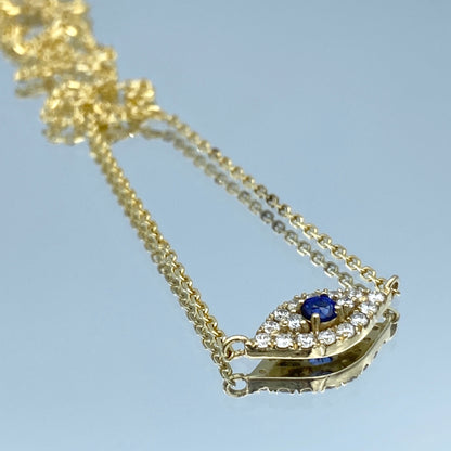 Evil Eye Sapphire and Diamond Pendant in 14K Yellow Gold - L and L Jewelry