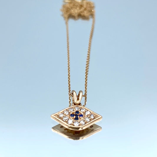 Evil Eye Sapphire and Diamond Pendant in 14K Rose Gold - L and L Jewelry